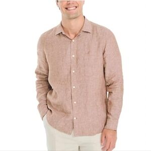 New Casual Button Downs Nautica Linen Shirt XL Coconit Shell Color Long Sleeves